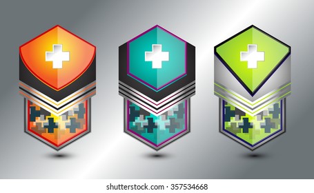 set of color cross button icon on grey background, vector illustration