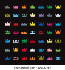 Set of color crowns. Vector Icons