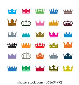 Set of color crowns. Vector Icons
