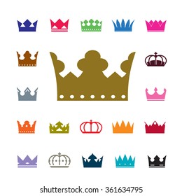 Set of color crowns. Vector Icons
