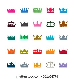 Set of color crowns. Vector Icons