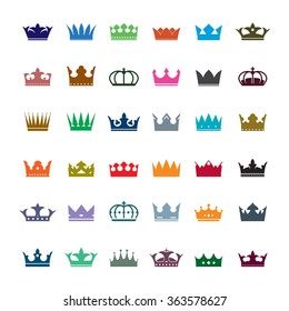 Set of color crowns. Vector Icons