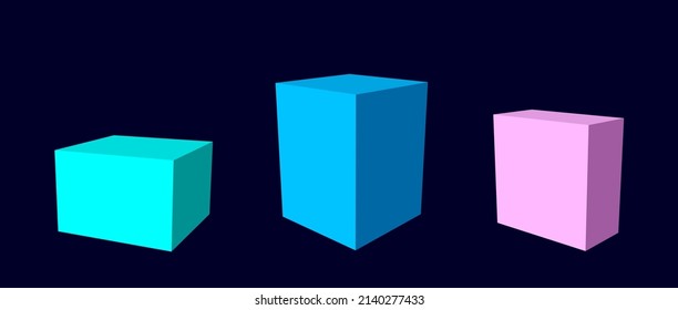 Set of color cubes. 3d geometric forms. Realistic isolated model. Vector isometric shapes.