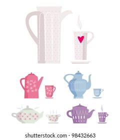 conjunto de taza de color y hervidor de agua