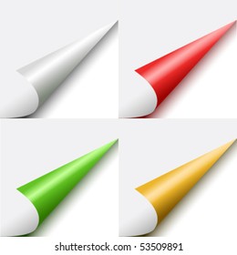 Set of color curled glossy paper corners