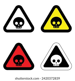 set color danger triangle shapes skull warning sign of caution hazard traffic toxic poison icon symbol vector flat design for badges emblems website mobile isolated on white Background