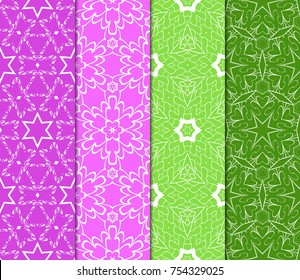 Set of color design for textile print. Seamless vector illustration with floral, geometric pattern