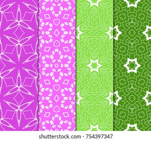 Set of color design for textile print. Seamless vector illustration with floral, geometric pattern