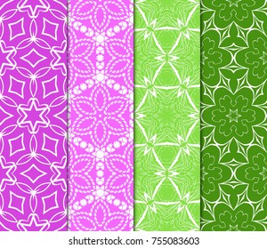 Set of color design for textile print. Seamless vector illustration with floral, geometric pattern
