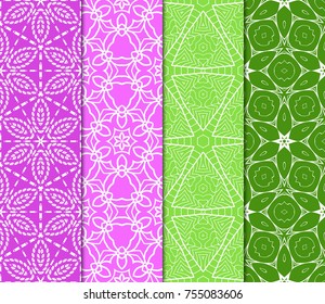Set of color design for textile print. Seamless vector illustration with floral, geometric pattern