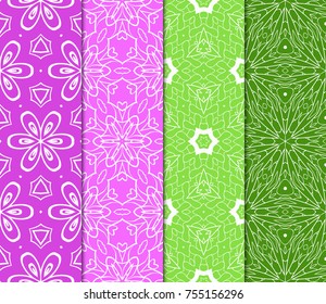 Set of color design for textile print. Seamless vector illustration with floral, geometric pattern