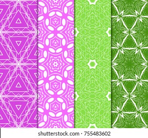 Set of color design for textile print. Seamless vector illustration with floral, geometric pattern