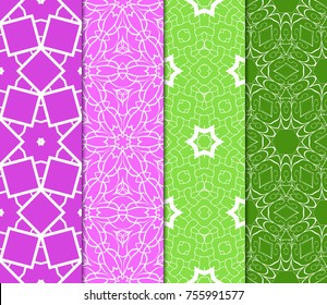 Set of color design for textile print. Seamless vector illustration with floral, geometric pattern