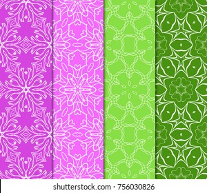 Set of color design for textile print. Seamless vector illustration with floral, geometric pattern