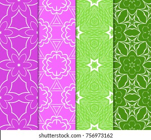 Set of color design for textile print. Seamless vector illustration with floral, geometric pattern
