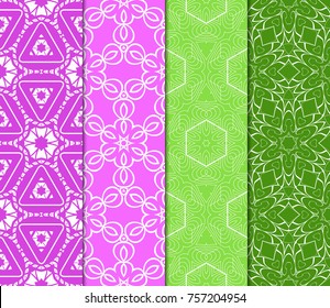 Set of color design for textile print. Seamless vector illustration with floral, geometric pattern