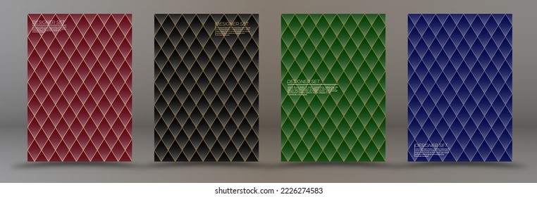 Un conjunto de diseños de color con un patrón rombólico. Plantilla para afiches, afiches, pancartas e ideas creativas
