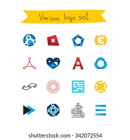 Set of color different vector logos on a white background.