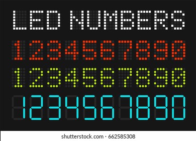 Set of color digital circle, square led numbers
