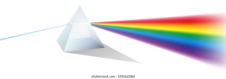 set of color dispersion through prism or triangular prism break lights into spectral color or various color passing through triangular prism concept. eps 10 vector