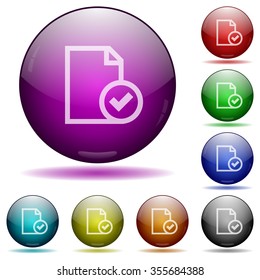 Set of color Document accepted glass sphere buttons with shadows.