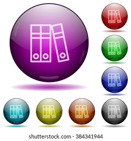 Set of color Document folders glass sphere buttons with shadows.
