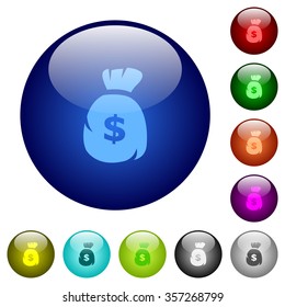 Set of color dollar bag glass web buttons.