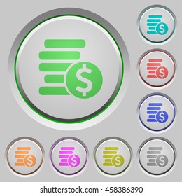 Set of color Dollar coins sunk push buttons.