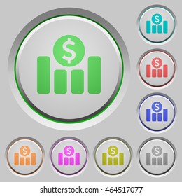 Set of color Dollar graph sunk push buttons.