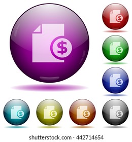 Set of color dollar money report glass sphere buttons with shadows.