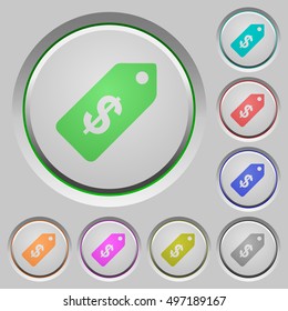 Set of color Dollar price label sunk push buttons.