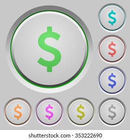 Set of color dollar sign sunk push buttons.