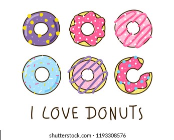 Set of color donuts isolated on white