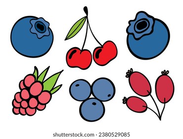 Set of color doodle berries.