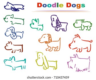 Set Color Doodle Dogs. Funny characters, picture for game, different doodle dogs for funny life's stories