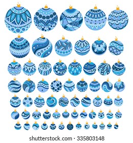 Set of color doodle hand drawn Christmas balls