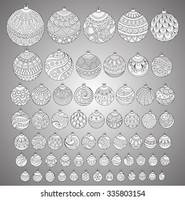 Set of color doodle hand drawn Christmas balls