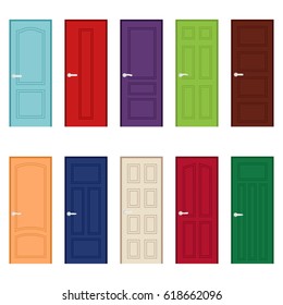 Set of color door icons, vector illustration