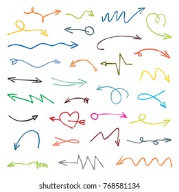 Set of color drawing Arrows. Vector Illustration.