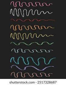 Set of color dynamic strokes, doodles.Sample on dark background. Used for web design projects.