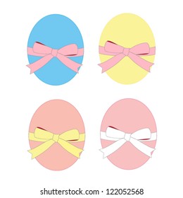 Set Of Color easter eggs with bow . Vector illustration. isolated object