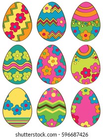 Set of color Easter eggs with different designs