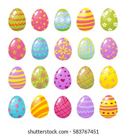 Set of color Easter eggs. Traditional symbol of Easter isolated on white background.