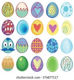 Set of color Easter eggs. Set of twenty Funny Easter eggs