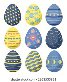 Set of color Easter eggs. Easter eggs. Vector illustration. Easter eggs vector icons flat style. Easter eggs isolated vector.
