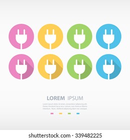 Set of color electric plug icons. Vector illustration.
