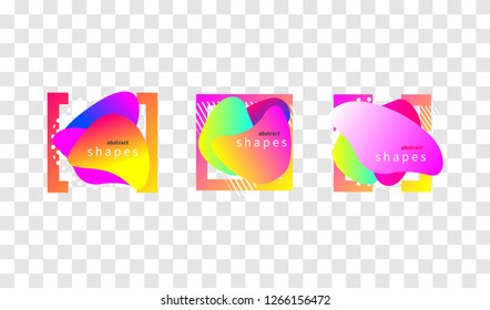 Set of color elements, gradient liquid abstract shape for banner. Fluid trendy geometric frame. Vector modern design for business cards, posters, flyers