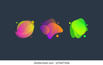 Set of color elements, gradient liquid abstract shape for banner. Fluid trendy geometric frame. Vector modern design for business cards, posters, flyers