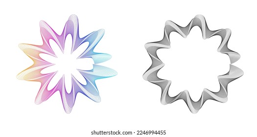 Establecer el ecualizador de color aislado en el fondo blanco. Ilustración vectorial. Reproductor musical de pulso. Logo de la onda de audio. Elemento de diseño del vector Modelo de visualización de la onda de sonido del afiche Señal de visualización de la ilusión Pasos 10