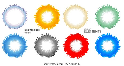 Establecer el ecualizador de color aislado en el fondo blanco. Ilustración vectorial. Reproductor musical de pulso. Logo de la onda de audio. Elemento de diseño del vector Modelo de visualización de la onda de sonido del afiche Señal de visualización de la ilusión Pasos 10